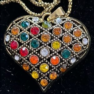 Betsey Johnson Gold Alloy Multicolored Crystal Heart Necklace